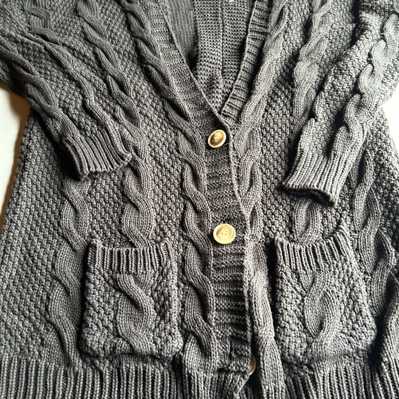 Cable Knit oversized  Cardigan 100% cotton olive green - Picture 2 of 11